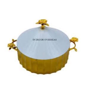 Base de diseño de flores de Metal chapado en oro de alta calidad y tapa superior con cazuela pulida brillante plateada calentador de alimentos y suministro de servidor - Product Image 4