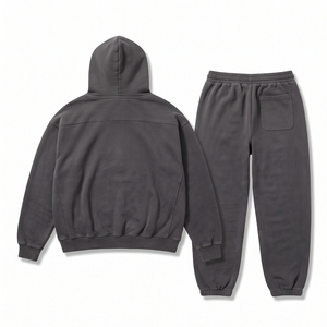 Ensemble de survêtement personnalisé en molleton épais, vente en gros, broderie vierge, coton French Terry, sweats à capuche et pantalons de jogging d'hiver pour hommes - Product Image 2