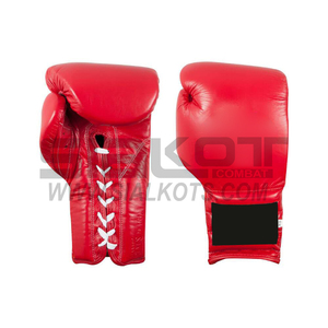 Factory Custom Professional Lace Black Leather Red Color Weight Material Boxing Gloves - Product Image 1
