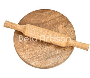 Rodillo de Madera de Mango Natural y Tabla para Repostería, Juego de Utensilios de Cocina Ecológicos Hechos a Mano con Soporte, Chakla Belan - Product Image 3
