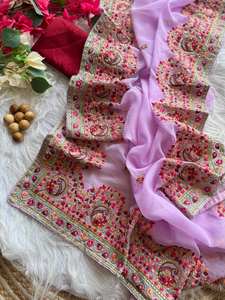 Saree en soie indienne pakistanaise de créateur Belle Georgette Style traditionnel pour fête de mariage Robe de mariage de style traditionnel - Product Image 4