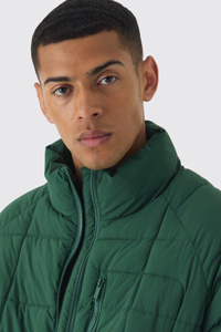 Veste matelassée à col cheminée en duvet avec logo personnalisé, en vert, coupe-vent, chaude, d'hiver, pour homme, avec poches - Product Image 4