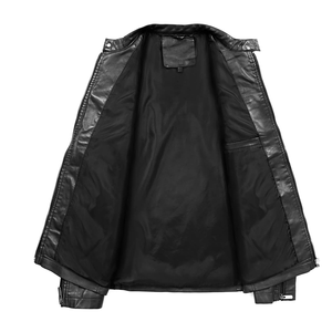 Veste de vélo en cuir pour homme Business Gentleman col montant veste zippée - Product Image 3