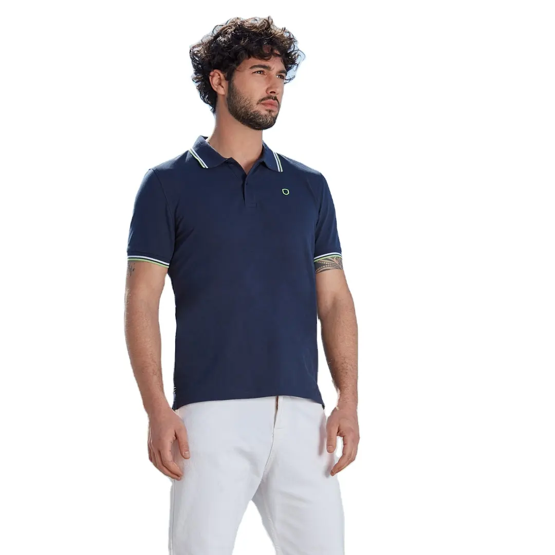Made in Italy summer wear men 95% cotton short sleeve deep blue men's polo shirts