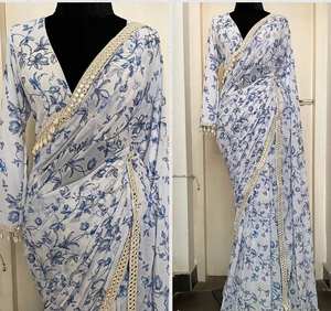 Proveedor indio de Bollywood Georgette Saree Digital impreso con encaje de espejo y encaje de Kodi real, ropa de boda y fiesta - Product Image 2