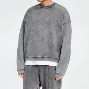 Streetwear Vintage surdimensionné poids lourd épaules tombantes col rond pull surdimensionné lavage à l'acide sweat pour hommes - Product Image 1