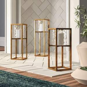 Luxe Appeal Modern Gold Metal <b>Candle</b> Lantern <b>Tall</b> Decorative Geometric Lanterns for Indoor Outdoor Home Garden Wedding Decor - Product Image 3