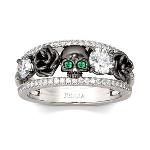 Jeulia Floral Design Round Cut Sterling Silver <b>Skull</b> <b>Ring</b> with Zircon for Party - Product Image 1