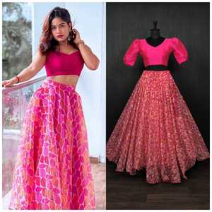 กระโปรงบานพิมพ์ลายผ้าโปร่งบางพร้อมเสื้อชิ้นผ้าไหมแฟนทอมดูน่าทึ่งสำหรับทุกโอกาส - Product Image 2