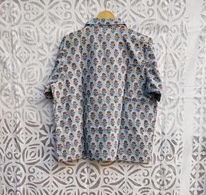 Conjunto de Pijama de Tela con Estampado de Bloques Personalizado de Alta Calidad, Camisa con Cierre de Botones y Pantalones Cortos con Cintura Elástica, Ropa de Dormir Cómoda - Product Image 3