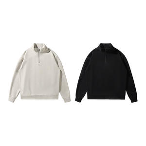 Sweat-shirt polaire unisexe d'hiver à col montant et demi-zip, 100 % coton respirant et écologique, coupe évasée - Product Image 4