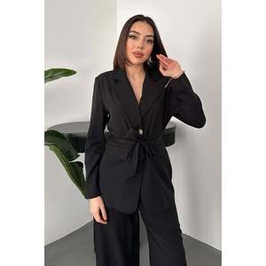 Black Belted Jacket And <b>Trousers</b> Set - Black - Product Image 3