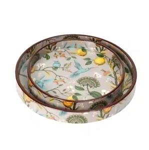 Plateau de service à thé en bois naturel avec motif émaillé – Vaisselle et articles de cuisine pour le petit-déjeuner - Product Image 5