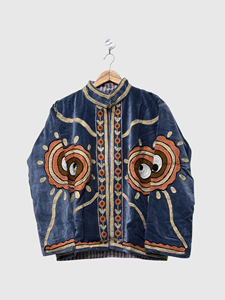 Veste en velours brodée de fleurs, col mandarin, manches longues, vêtements d'hiver pour femmes, taille plus - Product Image 1