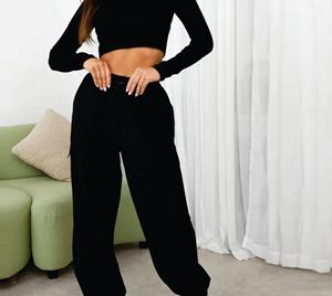 Pantalón/pantalón de nailon de primera calidad para mujer, largo, recto, informal, estampado, Color sólido, diseño de cintura alta, Parte delantera plana para invierno, precio barato - Product Image 4