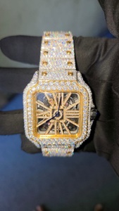 นาฬิกาเพชรโมอิสรูปโครงกระดูกแบบโบราณทำจากสแตนเลสสุดหรู41มม. นาฬิกาควอทซ์สุดหรูสไตล์ฮิปฮอปสุดหรูแก้วอะนาล็อกสีเหลือง - Product Image 5