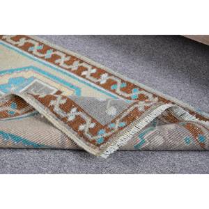 Vintage Turkish Rug Ethnic Blue <b>Brown</b> 1.5x2.8ft Classic Jacquard Weave <b>Wool</b> Latex Backing for Bedroom Hallway Patchwork Pattern - Product Image 4