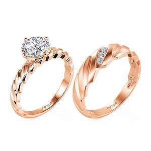 Jeulia 18K Gold Plated Braided Twisted Rose Gold <b>Couple</b> Rings Set with Diamond - Product Image 3