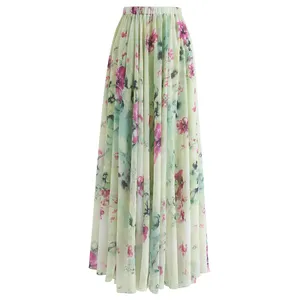 2025กระโปรงแม็กซี่ยาวอัดพลีทสำหรับผู้หญิงกระโปรงยาวจับจีบเอวสูง - Product Image 1