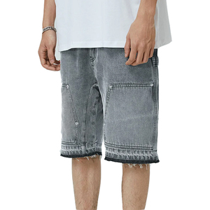 Venta al por mayor de doble rodilla parche Baggy Jorts Street Raw Edge Hem Washed Denim Shorts Hombres Casual Vintage Custom Jeans Shorts Hombres - Product Image 2
