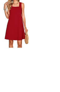 Robe de plage sans manches à col carré pour femme en rouge avec ourlet droit court coupe régulière et tenue d'été décontractée - Product Image 4