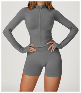 Women's Solid High Waist Breathable 2-Piece Yoga Fitness Set with Seamless Elastic Waist Spandex/Nylon Yoga Pants - Product Image 5