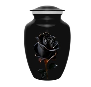 Urna de cremación de flores negras con bolsa de terciopelo Urna para adultos de 6 "y 10" para cenizas humanas Urna grande de cremación de flores con capacidad para hasta 200 LBS - Product Image 1