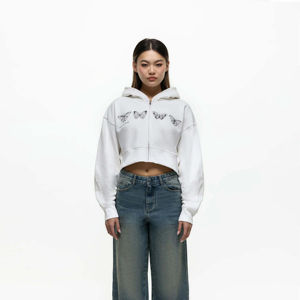 Sudadera con capucha corta de invierno para hombre, de moda, lisa, con efecto lavado, con cremallera y cordón, estilo urbano, con pedrería - Product Image 1