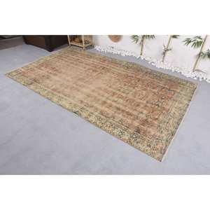 Alfombra turca vintage, diseño de retazos naranja y azul, 5 '1 "X 9' 3", tejido plano de lana con respaldo de látex para decoración de sala de estar - Product Image 2