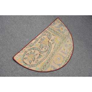 2.5x1.5 ft Turkish Vintage Rug, Round Rug, <b>Yellow</b> Ikat Rug - Product Image 4