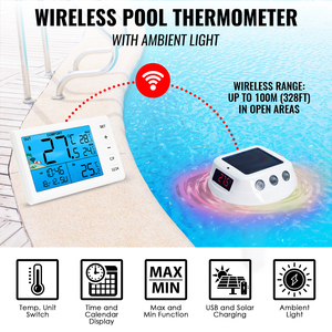 Nuevo termómetro de diseño flotante para piscina con energía solar con luz RGB y monitor receptor de 100m, piscinas de rango inalámbrico, bañeras de hidromasaje, Spa - Product Image 4