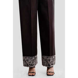 Pantalones Anchos de Cintura Alta para Mujer, Negros, Sin Costuras, Bordados, de Cambray, con Protección Antipilling - Product Image 1