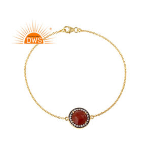 Dernière conception Bracelet en argent sterling plaqué or 18 carats avec pierres précieuses en cz et onyx rouge Fabricant de bijoux fins - Product Image 1