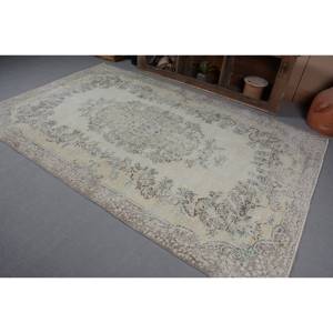 พรมตุรกีวินเทจขนแกะสีเบจสีฟ้า6.1 x 9.3ft แบนถักลายสำหรับตกแต่งห้องนั่งเล่นห้องโถงใช้น้ำยาง - Product Image 3
