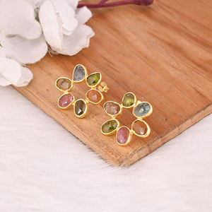 Pendientes Elegantes con Múltiples Gemas de Turmalina, Plata de Ley 925, Hermosos Pendientes Hechos a Mano para Mujer, Regalo para Ella - Product Image 4