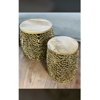 Tables basses en bois Nouveau design Cadre en métal doré Meubles de salon Table d'appoint basse de luxe moderne ronde en or