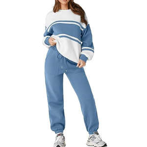 Survêtement deux pièces pour femmes de qualité supérieure 100% coton respirant contraste couleur surdimensionné Style uni techniques lavées - Product Image 5