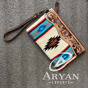 กระเป๋าคลัทช์หนังสไตล์ตะวันตก aztec สีน้ำตาลวินเทจกระเป๋าเครื่องมือหนังแท้ที่เป็นเอกลักษณ์ของ Aztec - Product Image 1