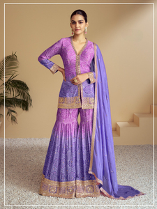 Salwar Kameez prêt-à-porter en soie chinon lourde, imprimé numérique, broderie, style pakistanais, multi-paillettes, pour femmes adultes, style indien - Product Image 4