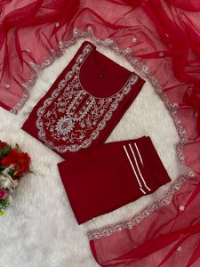 Lancement de nouveaux Designers Premium Kurta Pent Set KURTA FABRIC Roman Silk WORK Broderie - Product Image 4