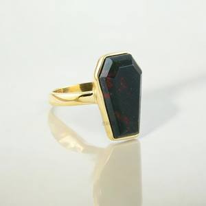 Bague pour femme en argent sterling 925 plaqué or 18 carats, faite à la main, avec pierre précieuse naturelle hématite, sertie clos, style bohème, certifiée ISO - Product Image 2