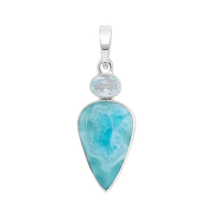 Pendentif classique pour femme en argent sterling 925 avec larimar naturel et topaze bleue, taille poire - Product Image 1