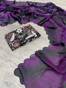 Nouveau Design Multi Séquence & Broderie Fantaisie Coupe Bordure Travail Longue Longueur Magnifique Couleur Une Minute Drapé Indien Saree - Product Image 6