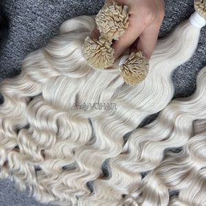 Extensions de cheveux humains liés à la kératine vietnamienne brute vierge Coiffures ondulées à pointe plate Extrémités épaisses Cabello Humano blanchies - Product Image 4