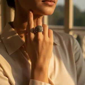 Bague statement en argent 925 avec marcassite pour femme, motif géométrique, diamants ovales taille émeraude, plaqué rhodium, taille pour promesses - Product Image 2