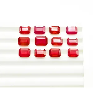 天然红宝石刻面6x 8毫米八角形刻面红宝石松散宝石用于珠宝，可提供更多尺寸。