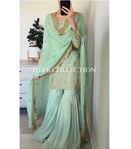 Colección de tela Georgette exclusiva de alta calidad para mujer, nuevo traje Sharara Dupatta, secuencia de trabajo, ropa India pakistaní - Product Image 5