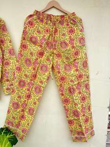 Ropa de dormir India hecha a mano 100% de algodón con estampado Floral para mujer elegante lujo Casual mañana caminar traje otoño Primavera Verano ODM - Product Image 4