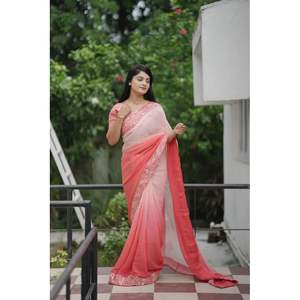 Sari de créateur en Georgette, longueur 6,3 m, travail de paillettes, robe de soirée élégante et chic avec pièce de blouse non cousue pour les fêtes - Product Image 1