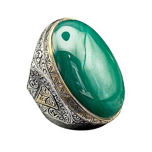Anillo Grande Vintage Otomano para Hombre, de Ágata Verde, Chapado en Oro de 22k, Plata de Ley, Hecho a Mano en Turquía, con Diseño Geométrico, Regalo Perfecto - Product Image 1